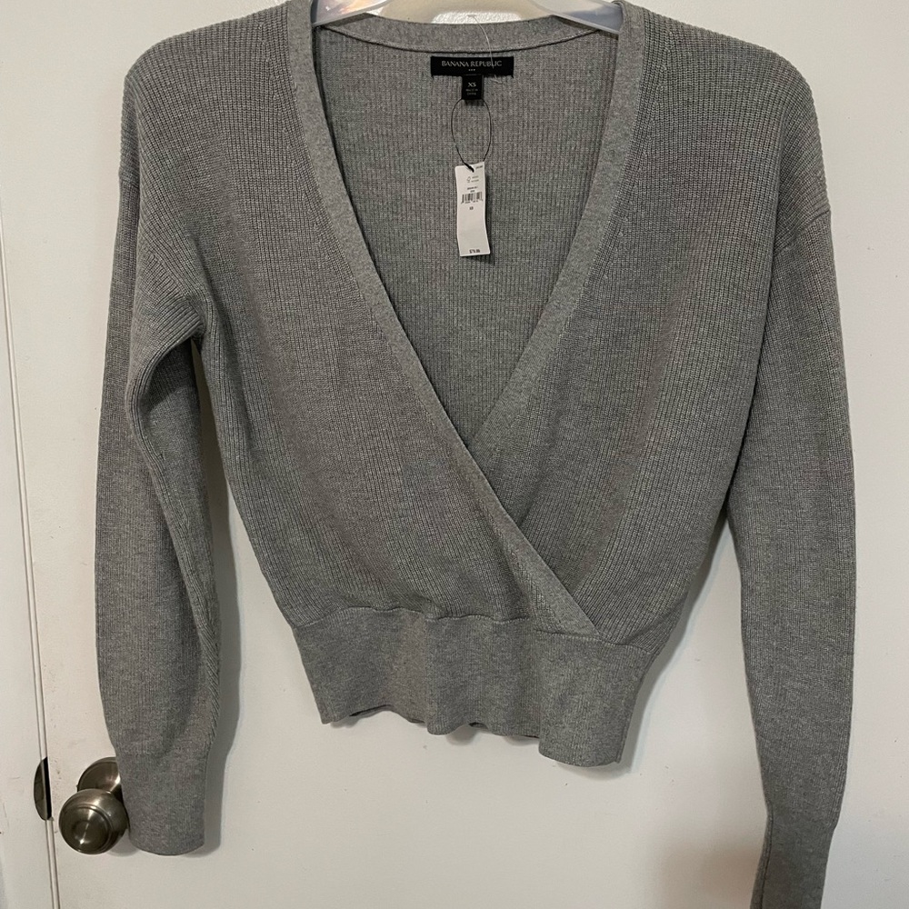 Banana Republic gray ribbed pullover open crossover Front long sleeve sweater XS